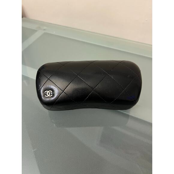Chanel designer sunglasses hard case eyeglasses quilted black logo CC signature - Picture 1 of 4